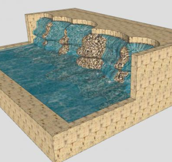 现代户外庭院瀑布SU模型下载_sketchup草图大师SKP模型