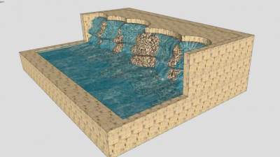 现代户外庭院瀑布SU模型下载_sketchup草图大师SKP模型
