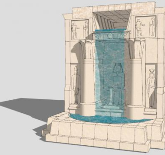 埃及风格浮雕喷泉瀑布SU模型下载_sketchup草图大师SKP模型
