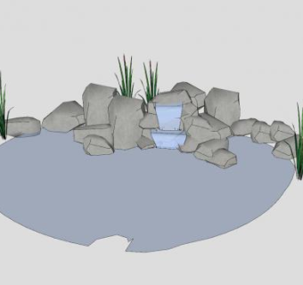 石景观景池塘SU模型下载_sketchup草图大师SKP模型