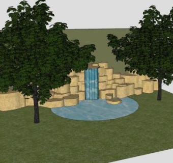 岩石瀑布水景SU模型下载_sketchup草图大师SKP模型