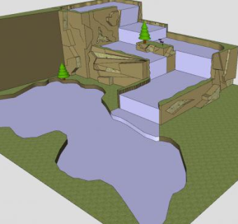 假山瀑布水景SU模型下载_sketchup草图大师SKP模型