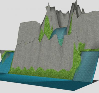 假山瀑布地形SU模型下载_sketchup草图大师SKP模型