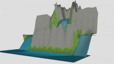 假山瀑布地形SU模型下载_sketchup草图大师SKP模型