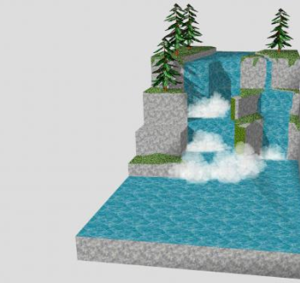 假山瀑布的场景SU模型下载_sketchup草图大师SKP模型