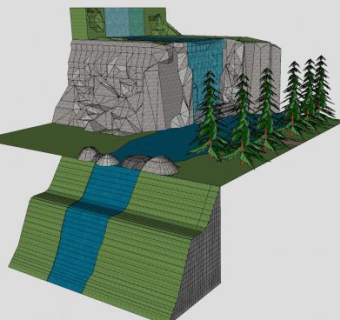 人工假山瀑布景观SU模型下载_sketchup草图大师SKP模型