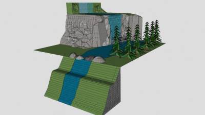 人工假山瀑布景观SU模型下载_sketchup草图大师SKP模型