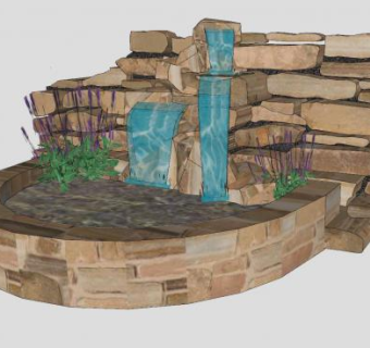 庭院石景流水池塘SU模型下载_sketchup草图大师SKP模型