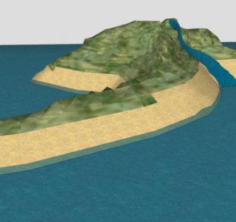 岛上地形山体瀑布SU模型下载_sketchup草图大师SKP模型