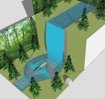 坠崖的露营车山间瀑布SU模型下载_sketchup草图大师SKP模型