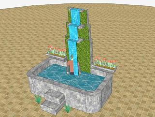园林瀑布<em>水池景观</em>SU模型下载_sketchup草图大师SKP模型