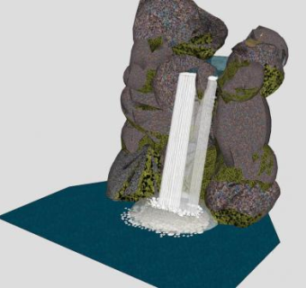 流水瀑布湖泊景观SU模型下载_sketchup草图大师SKP模型