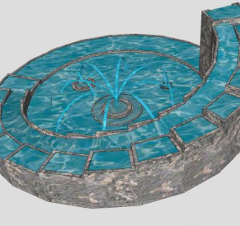 户外喷泉流水瀑布SU模型下载_sketchup草图大师SKP模型