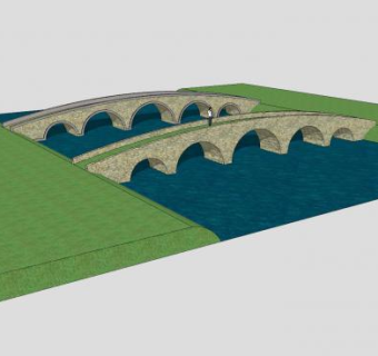 跨河双石拱桥SU模型下载_sketchup草图大师SKP模型