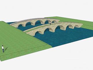 跨河双石拱桥SU模型下载_sketchup草图大师SKP模型