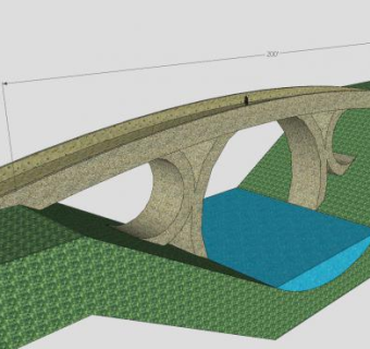 跨河石艺拱桥SU模型下载_sketchup草图大师SKP模型