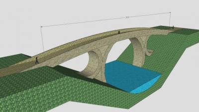 跨河石艺拱桥SU模型下载_sketchup草图大师SKP模型