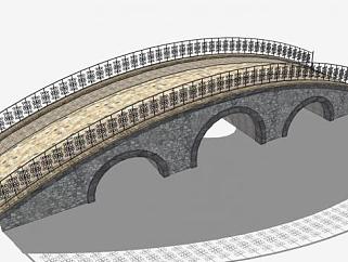 铁艺护栏石拱桥SU模型下载_sketchup草图大师SKP模型