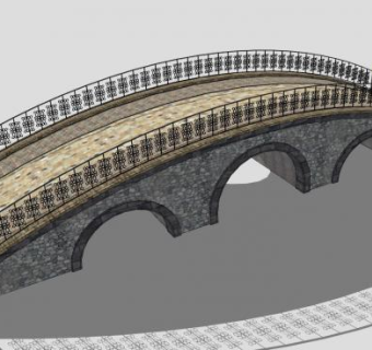 铁艺护栏石拱桥SU模型下载_sketchup草图大师SKP模型
