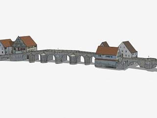德国哈堡石桥和房屋SU模型下载_sketchup草图大师SKP模型