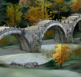 山间河流架石桥SU模型下载_sketchup草图大师SKP模型