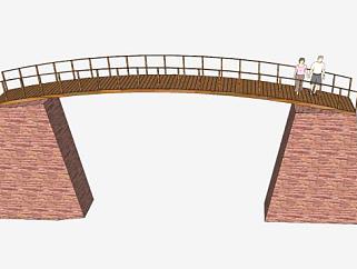 石砖柱木架拱桥SU模型下载_sketchup草图大师SKP模型