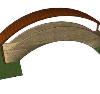 石拱桥木廊架过道SU模型下载_sketchup草图大师SKP模型