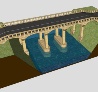 现代河道公路拱桥SU模型下载_sketchup草图大师SKP模型