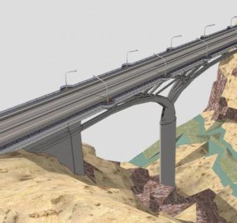 横跨峡谷的四车道公路桥SU模型下载_sketchup草图大师SKP模型