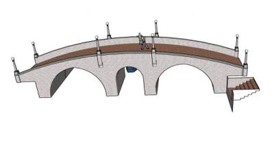 人形河道拱道桥SU模型下载_sketchup草图大师SKP模型