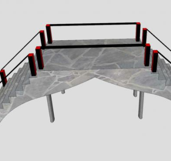 楼梯护栏石拱桥SU模型下载_sketchup草图大师SKP模型