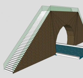 楼梯玻璃护栏拱桥SU模型下载_sketchup草图大师SKP模型
