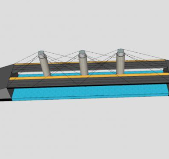 双桥梁公路斜拉桥SU模型下载_sketchup草图大师SKP模型