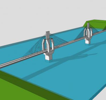 现代斜拉桥梁SU模型下载_sketchup草图大师SKP模型