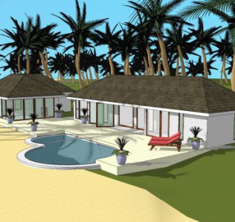 海滨别墅建筑SU模型下载_sketchup草图大师SKP模型