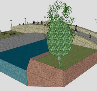现代户外河道步行拱桥SU模型下载_sketchup草图大师SKP模型