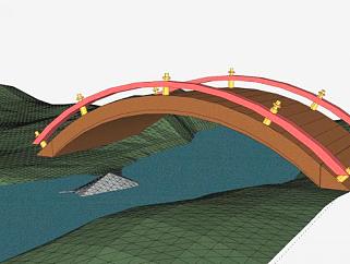中式河道护栏桥梁SU模型下载_sketchup草图大师SKP模型