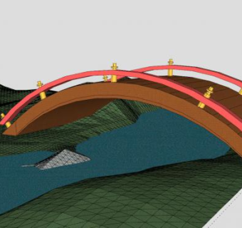 中式河道护栏桥梁SU模型下载_sketchup草图大师SKP模型