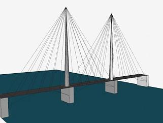 简易斜拉桥桥梁SU模型下载_sketchup草图大师SKP模型