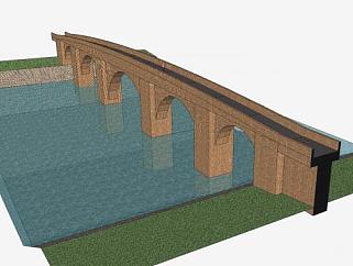 河上砖石拱桥SU模型下载_sketchup草图大师SKP模型