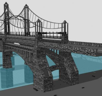 四车道拉索桥桥梁SU模型下载_sketchup草图大师SKP模型