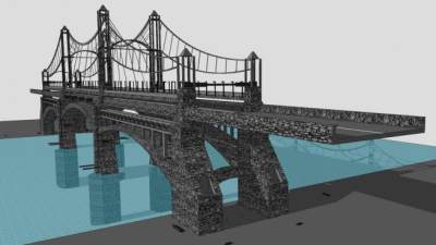 四车道拉索桥桥梁SU模型下载_sketchup草图大师SKP模型