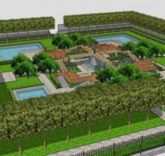 园林公园户外建筑SU模型下载_sketchup草图大师SKP模型