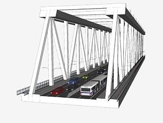 现代四车道公路桥梁SU模型下载_sketchup草图大师SKP模型