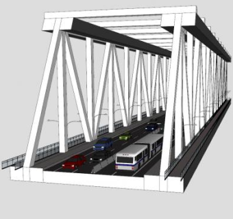 现代四车道公路桥梁SU模型下载_sketchup草图大师SKP模型
