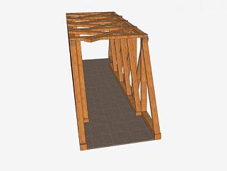 木桁架石桥过道SU模型下载_sketchup草图大师SKP模型