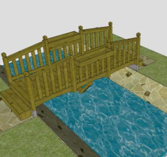 小溪木护栏拱桥SU模型下载_sketchup草图大师SKP模型