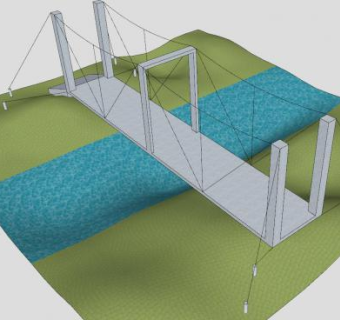 简易斜拉桥梁SU模型下载_sketchup草图大师SKP模型