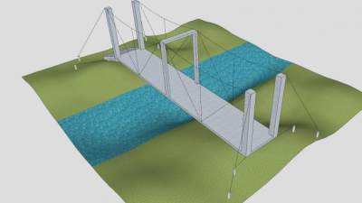 简易斜拉桥梁SU模型下载_sketchup草图大师SKP模型