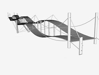 现代波浪形双桥梁SU模型下载_sketchup草图大师SKP模型